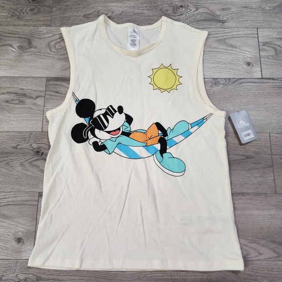 Disney Mickey Mouse Adult Tank Top Size S Small‎ T-Shirt Beige Beach Summer NWT - Picture 1 of 8